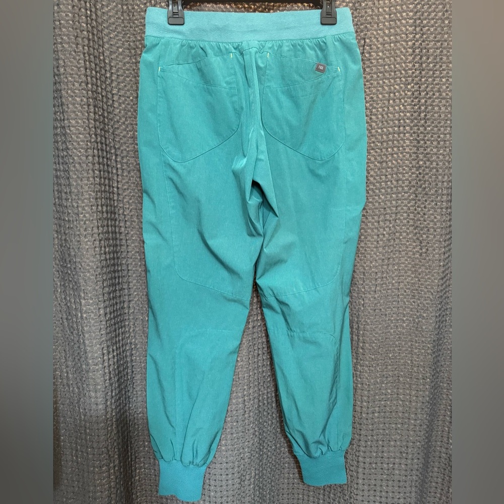 Figs Teal Track Pants & Scrub Top Set with Neon Yellow Drawstring - Picture 5 of 9
